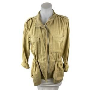 Rue the Style Beige Linen Collared Long Sleeve Military Utility Coat Jacket Sz S